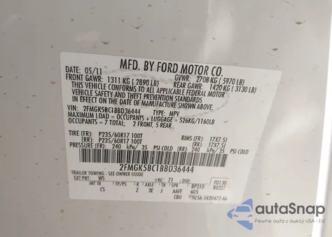 2011 Ford Flex Se from USA, damaged, VIN 2FMGK5BC1BBD36444